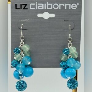 Liz Claiborne Blue Beaded Dangling Sparkle Earrings